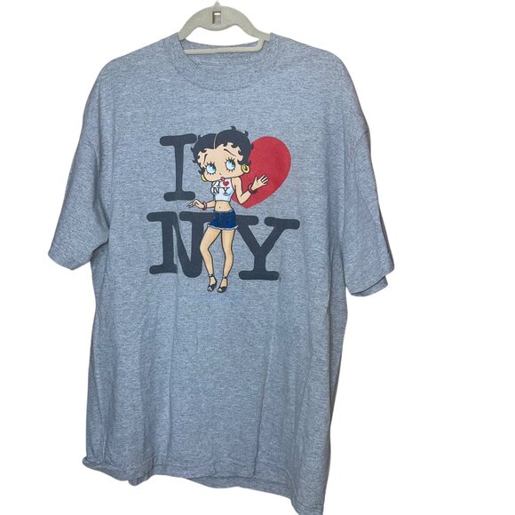 Vintage Mens Tee Shirt Size XL Gray Sexy Betty Boop I love New York Printed - Picture 6 of 6
